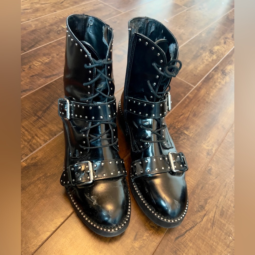 Browns B2B Black Leather Studded Buckle Boots